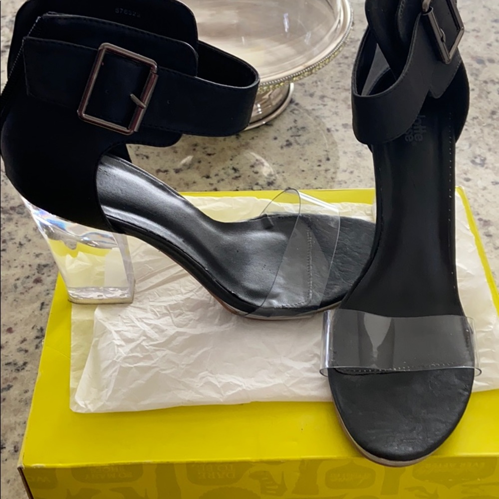 Cute black sandals with clear bottoms